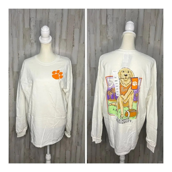 NWT Clemson Tigers Yellow Lab Long Sleeve White Unisex‎ T-Shirt Size XL - Picture 1 of 5